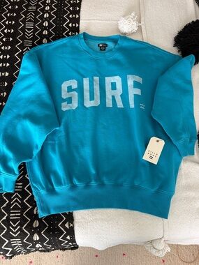 Billabong Teal Blue Crewneck Sweatshirt with SURF Graphic